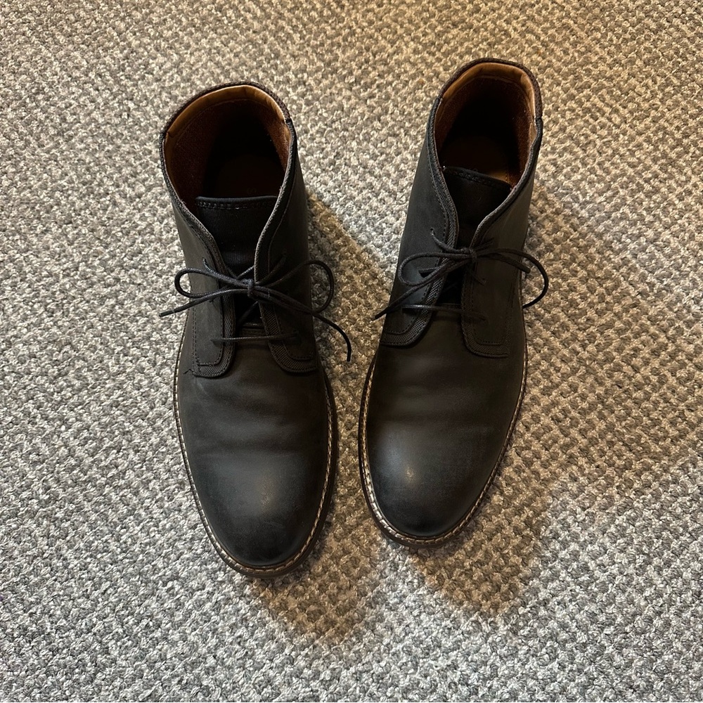 Men’s Black leather ankle boots size 12, Seven91, min. wear excellent condition